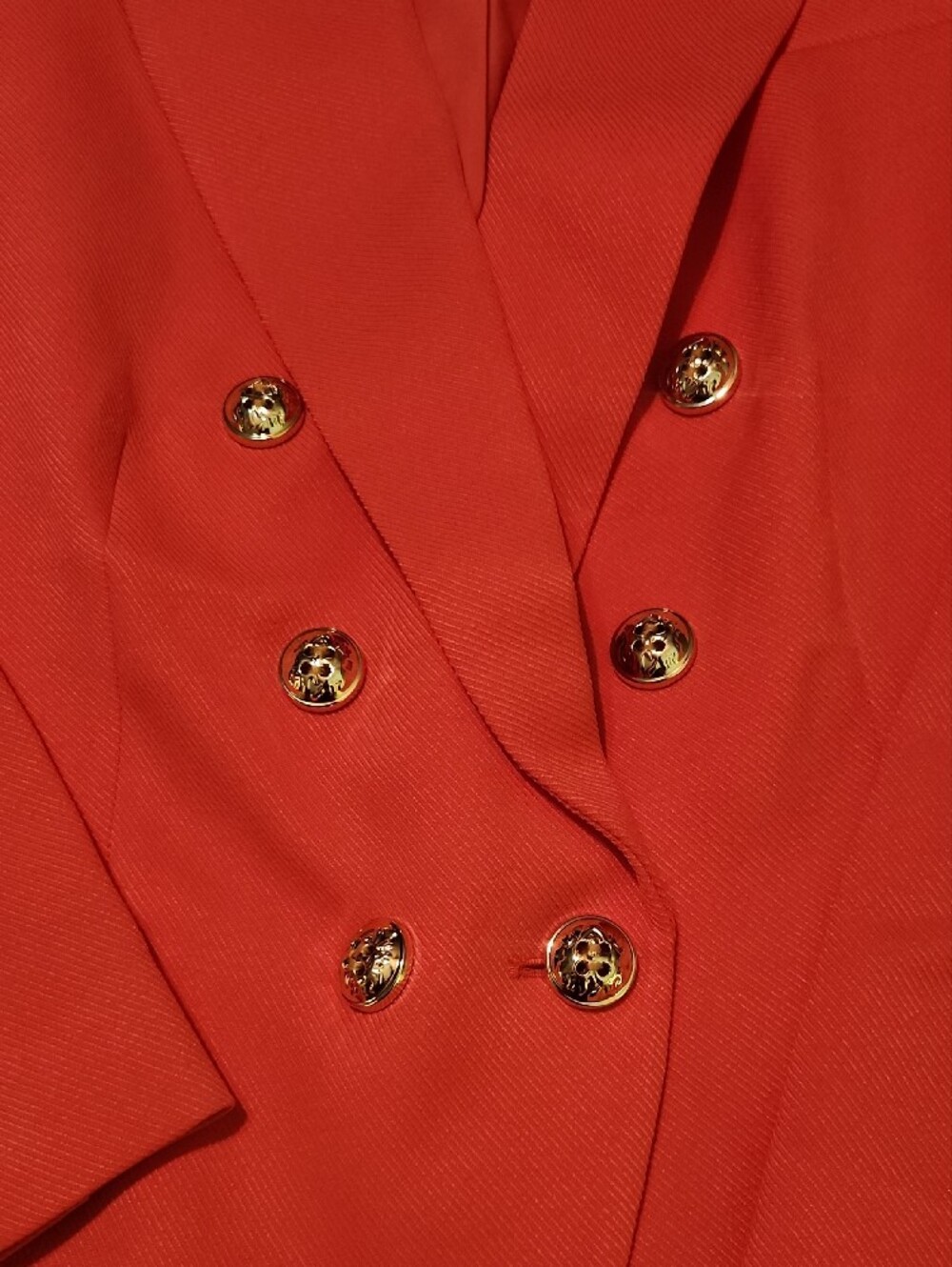 Tahari Coral-Orange Double-Breasted Blazer with Gold Buttons - Picture 5 of 6